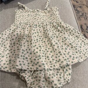 Angel Dear Cream Baby Romper with Green Floral Print
